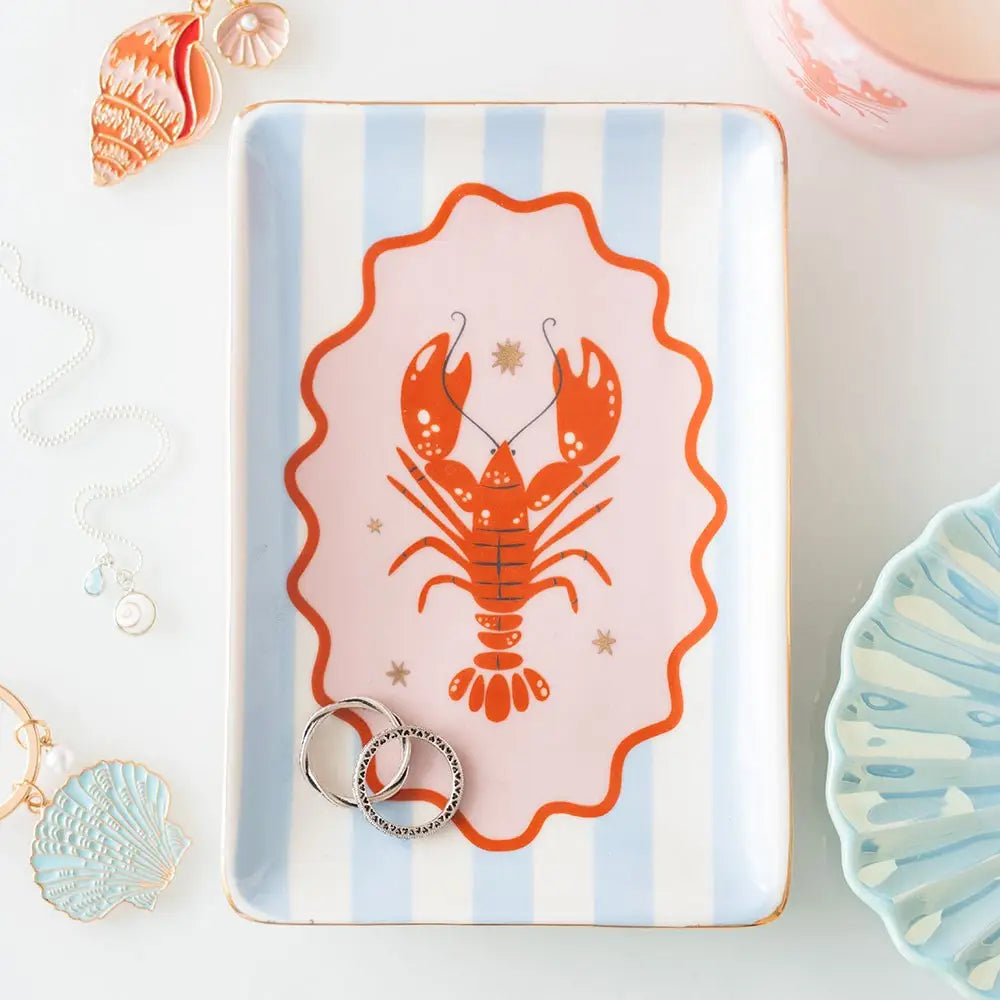 Striped Lobster Coastal Trinket Dish