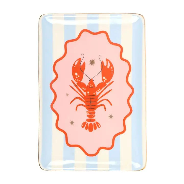 Striped Lobster Coastal Trinket Dish