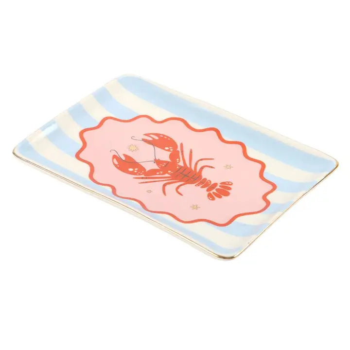 Striped Lobster Coastal Trinket Dish
